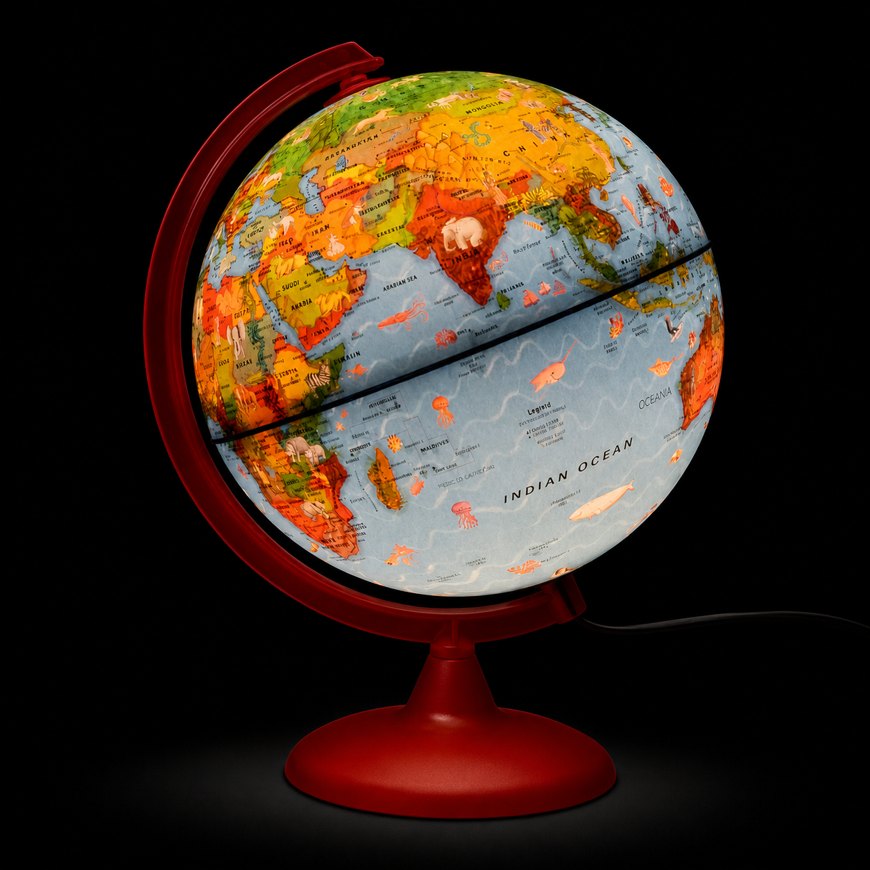 Glob pamantesc iluminat Zoo Globe 25 cm – design educativ pentru copii, lumina ambientala si ilustratii atractive - imagine 9